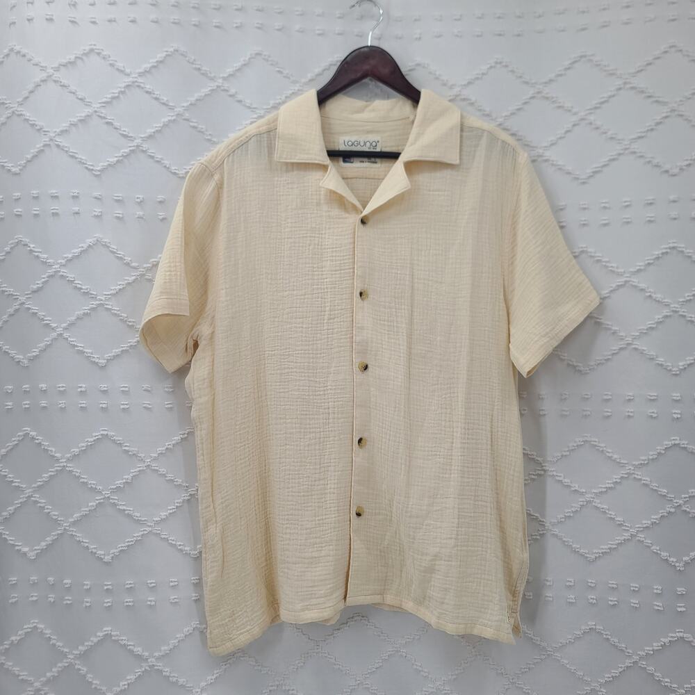 Laguna Men's textured Camp shirt 100% cotton vacation Resort wear shirt size L